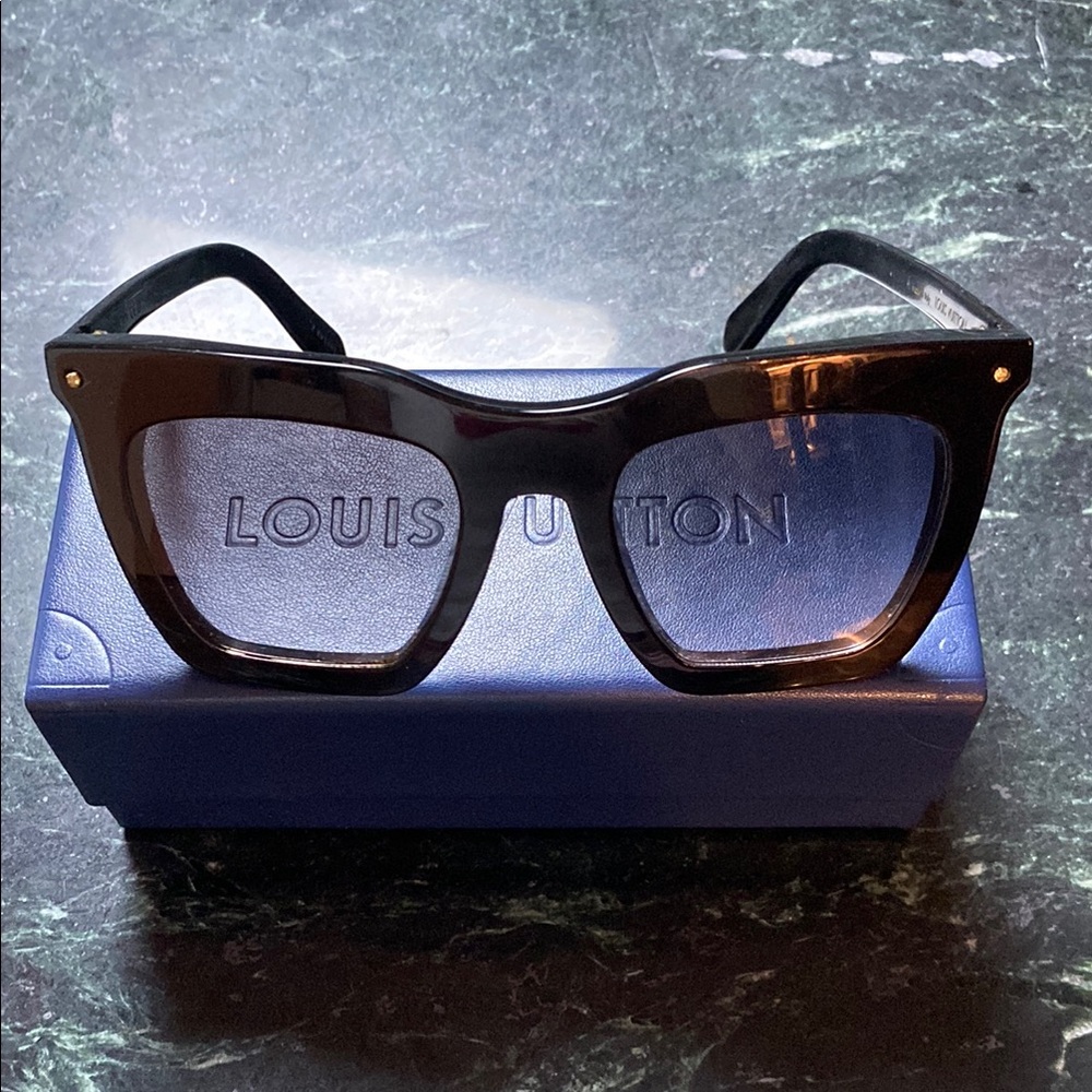 Louis Vuitton black Square Sunglasses with Gold Accents